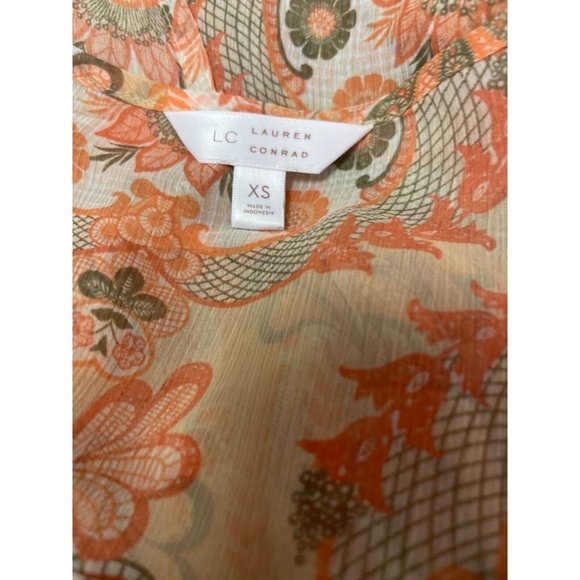 Lauren Conrad Blouse Womens Size Extra Small XS 3/4 Sleeve Peach Sheer Hi Lo Top - Picture 9 of 9